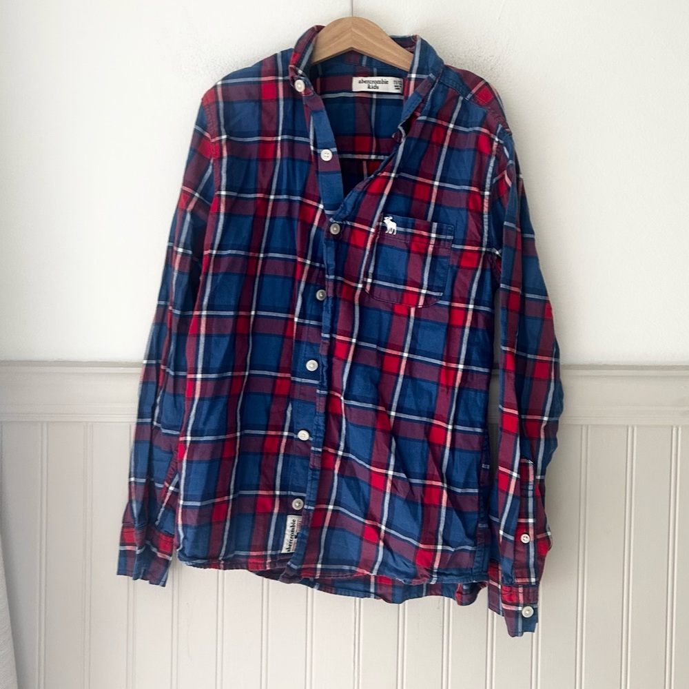 Abercrombie Kids Boys 11/12 Red and Blue Plaid Cotton Button Down Shirt